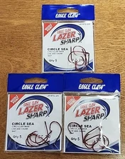 Lot Of 3. Eagle Claw Circle Sea Hooks. 2/0. 5CT. Sea Gaurd Red