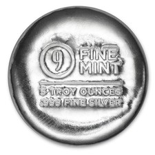 5 oz Cast-Poured Silver Round - 9Fine Mint 84.66 per troy oz