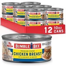 Premium Chicken Breast with Rib Meat, Chunk in Water, 10 oz Can Pack of 12 ...