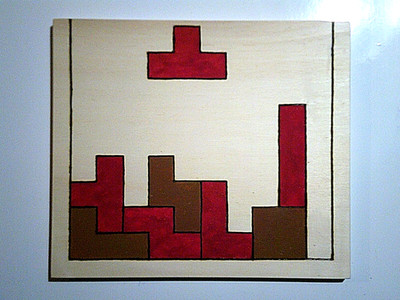 Gemälde bemalt / pyrograviert Tetris Handarbeit 23cm Modell [2]