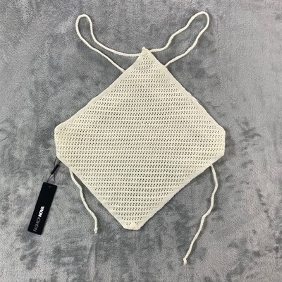 FASHION NOVA Vinson Crochet Halter Top Women Medium White NEW Scarf Tie Back Y2K