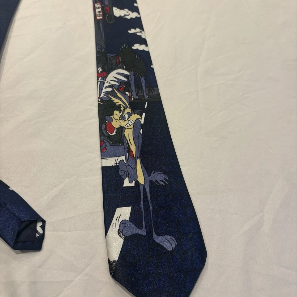 Roadrunner Wile E. Coyote 印花丝绸领带复古办公室服装梅赛德斯时尚 — 第 2/4 张图片