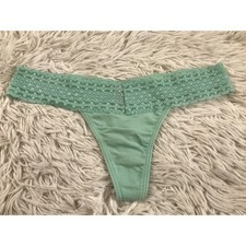 201s Vintage Victoria's Secret Green Lace Cotton Thong Panty undewear SMALL