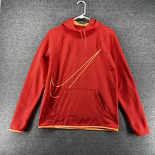 Nike Dri Fit Hoodie Women Medium Pullover Orange Fleece Activewear Thumb Hole