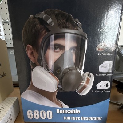 6800 Reusable Full Face Respirator Mask Size M w/ 2 Filter Boxes & Covers