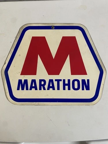 1970s Vintage Metal Marathon Oil Advertising Gas Station Sign 10”x13”