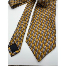 Ferrell Reed Nordstrom Mens Silk Tie Gold Grey Geometric Teardrop Made in USA