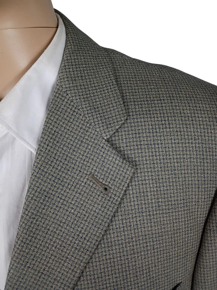 Blazer Abrigo Deportivo Vintage Zanella Tres Botones Verde Oliva Cuadros Seda Lana 44R Foto 3 de 4