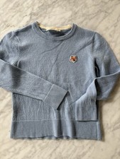 Maison Kitsune Youth Fox Head Wool Sweater, Light Blue, Sizing In Photos