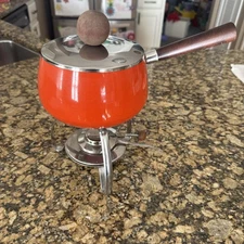 Vintage MCM Fondue Set Mid Century Modern  Enamel