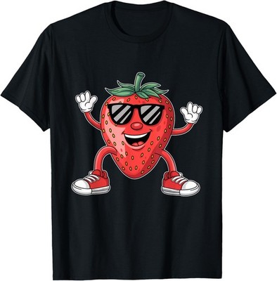 Cool Strawberry with Sunglasses Fun Cartoon Character T-Shirt