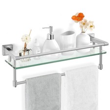Glass Bathroom Shelf with Towel Bar, Stainless Steel Tempered Towel bar/Track...
