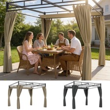 3 x 3 m Pergola with Retractable Roof, Curtains, UPF30+ Metal Frame
