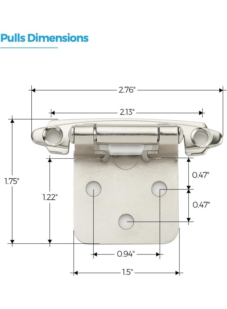 50 Pack (25 Pairs) 1/2 Inch Overlay Kitchen Cabinet Hinges, Satin Nickel