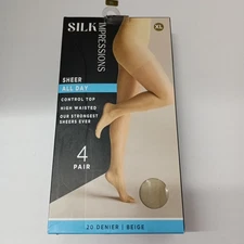 New Silk Impressions Pantyhose Sheer For All Day 4-Pack Size XL Beige 20 Denier