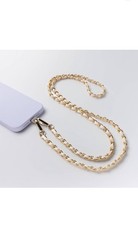 Hello Lux Phone Crossbody Strap - Golden Chain with Beige Faux Leather Universal