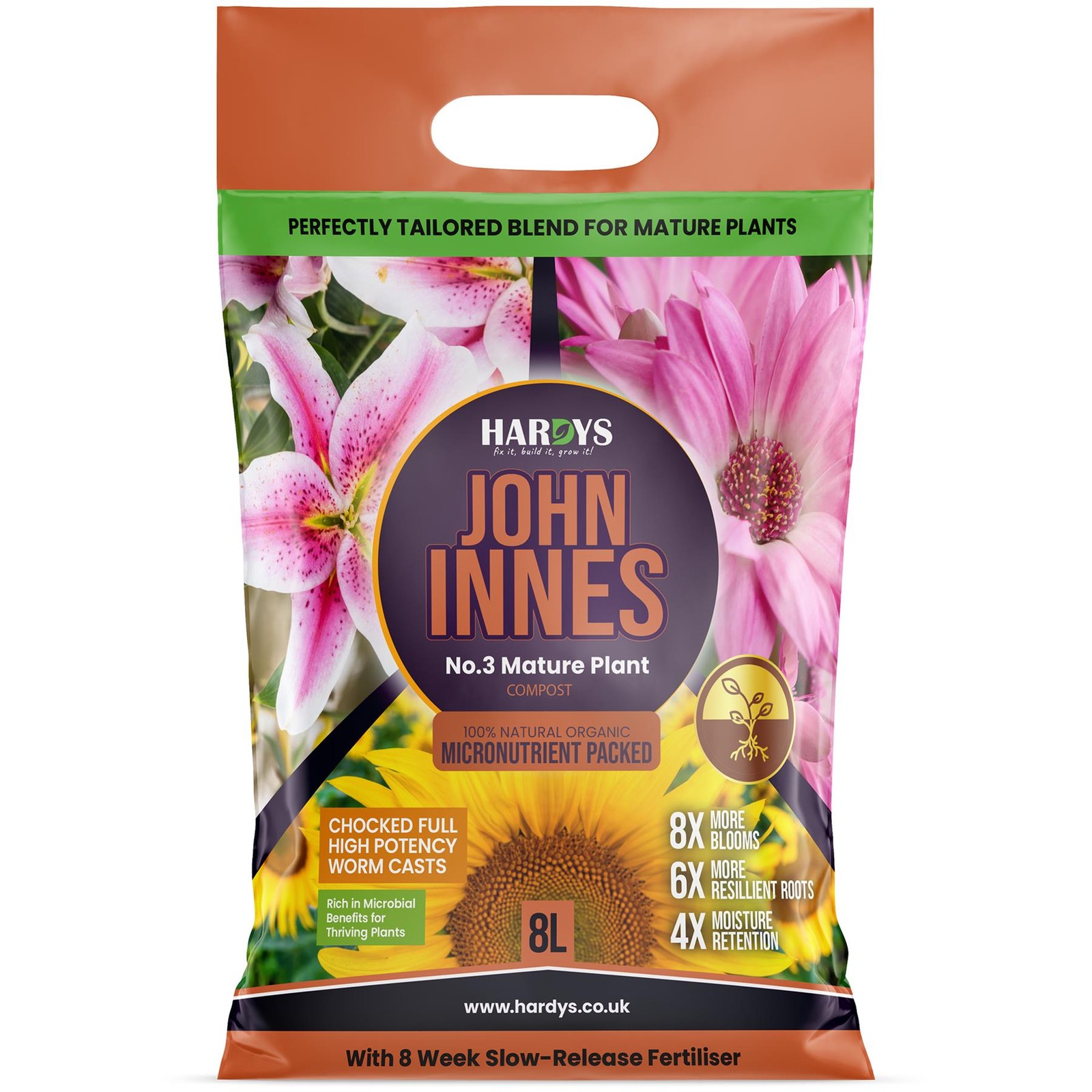 8L Mature Plant Compost John Innes No 3 Peat Free Worm Cast Soil Potting Mix UK