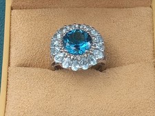 Pretty Sterling Silver Ring Round London Blue  Oval Blue Topaz Stones Size 5.75
