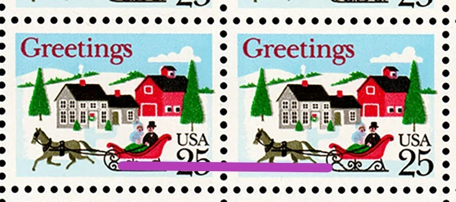US #2400 25c Missing Sleigh Curlicue *Error* Sheet MNH VF - Image 2 of 3