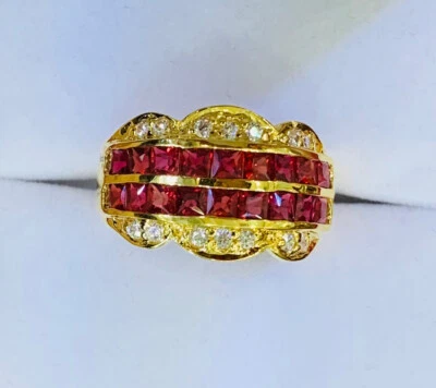 12K Solid Yellow Gold Ring 3.25CT Natural Red Sapphire Size 7.75 - Image 1 of 4