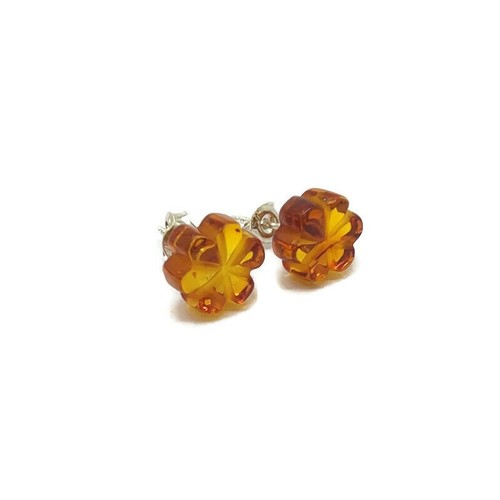 NATÜRLICHER BALTISCHER BERNSTEINSTECKER OHRSTECKER BLUMEN COGNAC FARBE STERLINGSILBER 925 - Bild 3 von 3