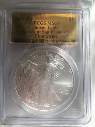 2014 (S) PCGSMS69 SILVER EAGLE STRUCK AT SAN FRANCISCO FIRST RELEASES RARE LABEL - Picture 2 of 5