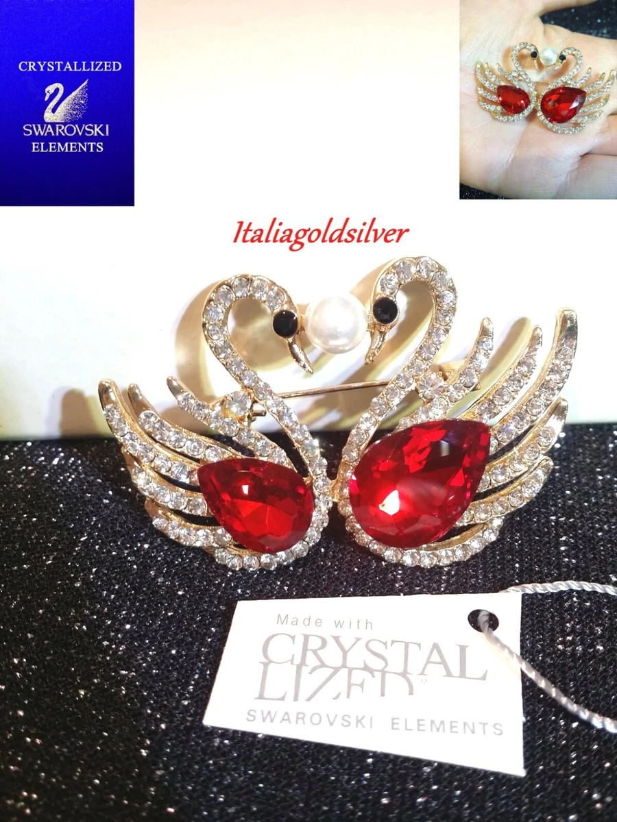 Spilla A Gamberetto Con Cristalli Swarovski Rossi - Grande Spilla A Forma Di Gambero, Rodiata, Tono Argento