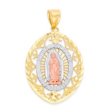 Solid 14k Tricolor Gold Guadalupe Pendant - Virgin Mary Jewelry Gifts