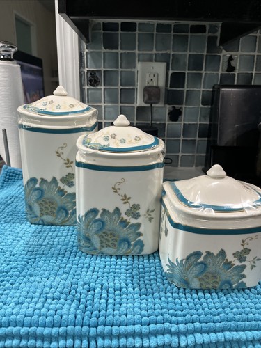 222 Fifth Eliza Teal NEW Canister Set with lids