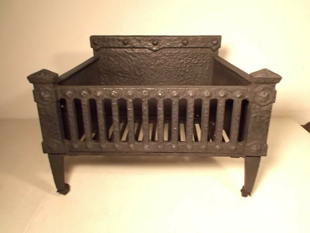 Antique Arts Crafts Cast Iron Fireplace Log Holder Basket Grate