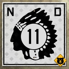 North Dakota Highway 11 road route sign shield 1931 Native American chief 12x12