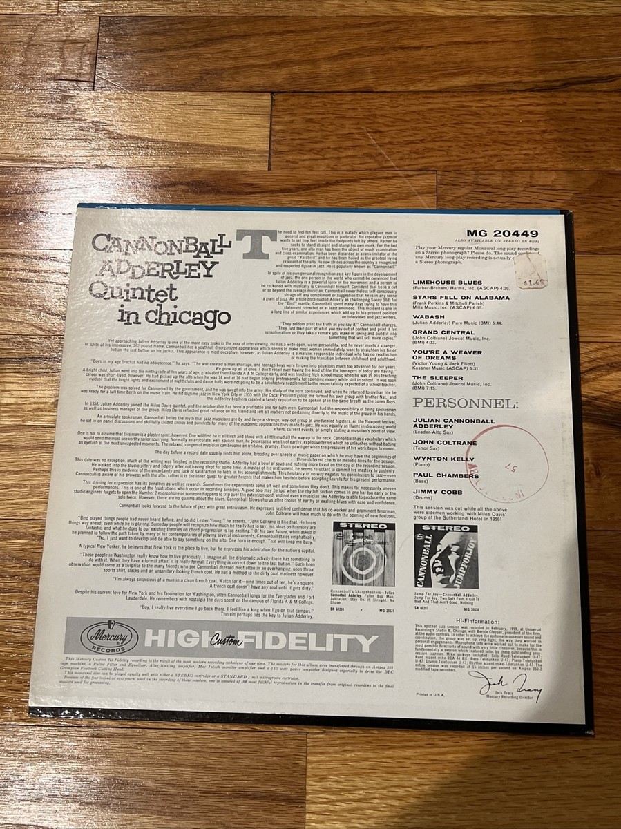 【米オリジLP・黒レーベル・MONO】CANNONBALL ADDERLEY Cannonball Adderley Quintet in Chicago Mercury MONO Jazz LP