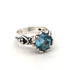 Designer 925 Sterling Silver Round Blue Topaz Solitaire Heart Scroll Ring