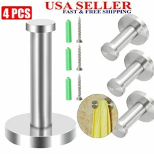 4PCS Brushed Stainless Steel Wall Hooks Wall Mount Coat Towel Hanger Bathroom US