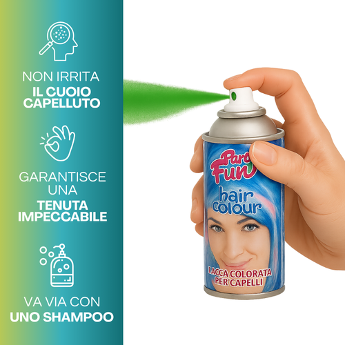 LACCA SPRAY COLORATO PER CAPELLI VERDE 100 ML TEMPORANEO FESTE CARNEVALE - Foto 4 di 5