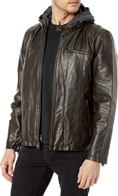 Levi's Men's Faux Leather Racer Jacket - Motorcycle Style With Zipper Pockets, Snap Collar, Lightweight & Breathable