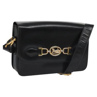 CELINE Horse Carriage Shoulder Bag Leather Black Auth 113260