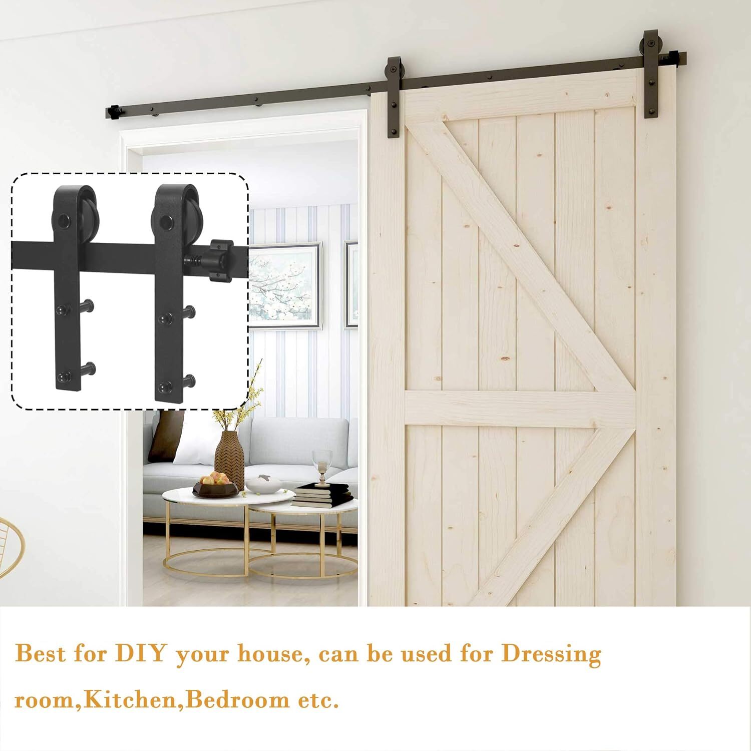 CCJH 5/6/6.6/8/10FT Sliding Barn Door Hardware Kit Track Closet for Wooden Door