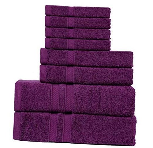 8 Pack Towel Set - 2 Bathroom Towels, 2 Hand Towels, 4 Wash Cloths Plum