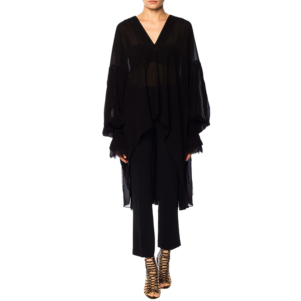 Abito donna Saint Laurent in seta con volant scollo a V nero