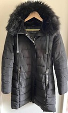 Stradivarius Size S 8-10 Black Removable Fur Trim Hooded Puffa Padded Coat