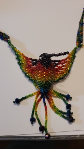 Huichol Beads Mexican Women's Necklace Hummingbird Chaquira Boho Hippie Bird - Picture 2 of 9