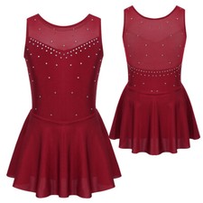 Girls Kids Sparkly Ice Figure Skating Dress Dance Tutu Skirted Leotard Costume