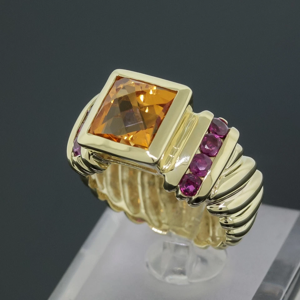 Anel vintage David Yurman citrino e rubi tamanho 6 - ouro amarelo 14K - Imagem 2 de 4