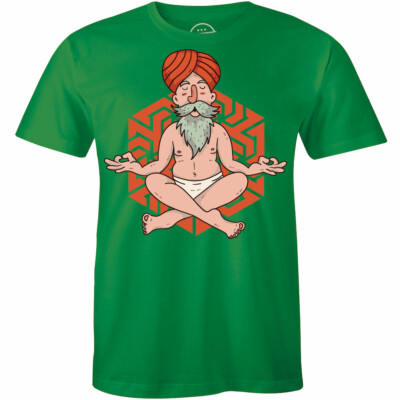 Cool Cartoon Indian Baba Doing Meditation Printed Men's T-shirt Hindu Yoga