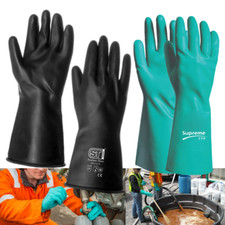 CHEMICAL GLOVES.RUBBER GLOVES.HEAVY DUTY.OIL,PETROL,ACID ALKALI,JET GREEN GLOVES