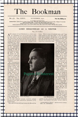 X1196) Lord Birkenhead Writer - 1930 Artikel