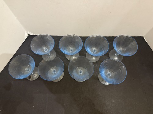 Vintage Cambridge Moonlight Blue Sherbet Champagne Coupe Glass Stem Set of 8 - Picture 3 of 4