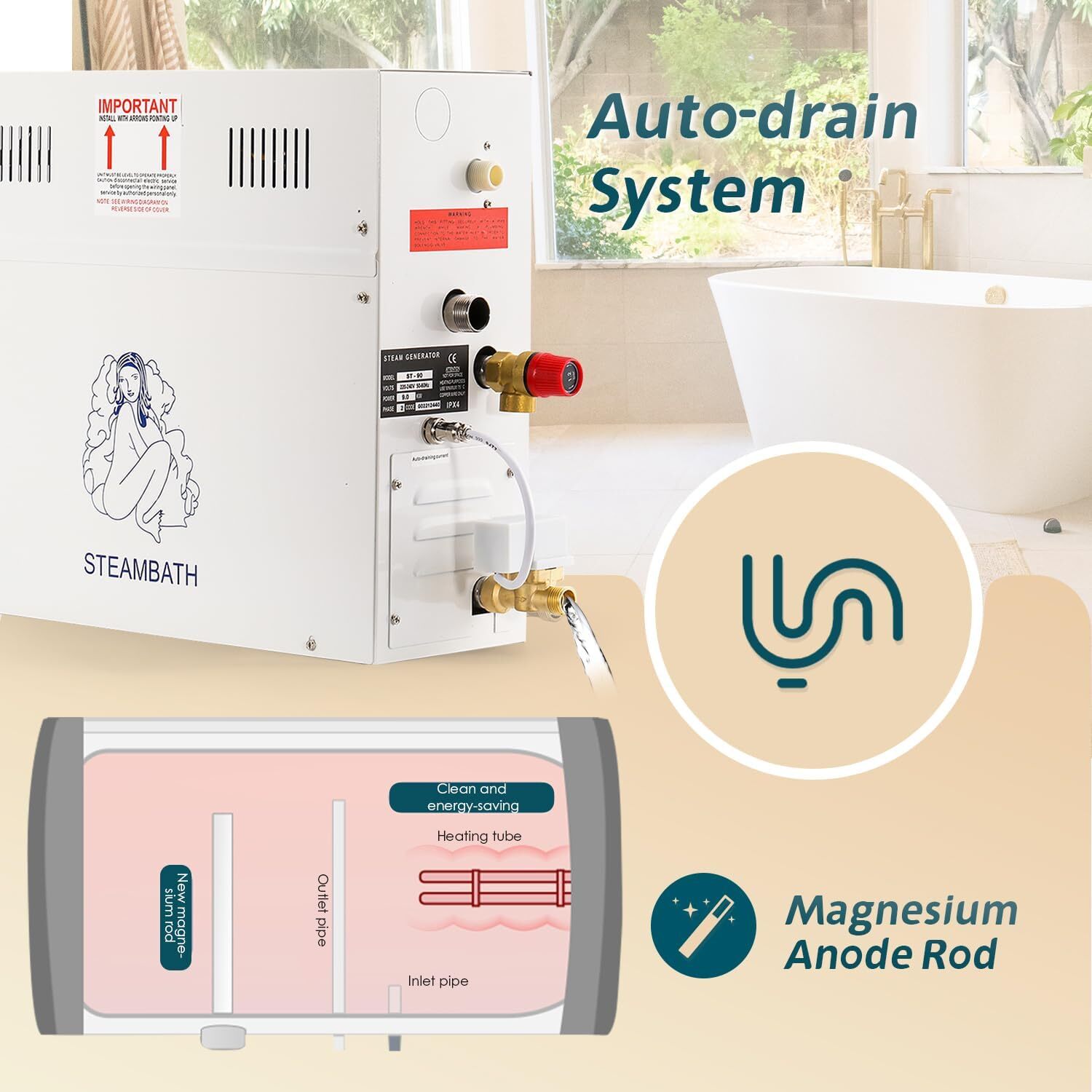 3KW Steam Generator Shower Sauna Bath Home Spa Generator For 105 cubic