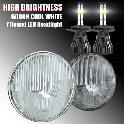 7'' LED Crystal Clear Projector Headlight 10,000LM H4 Light Bulbs Headlamp Pair